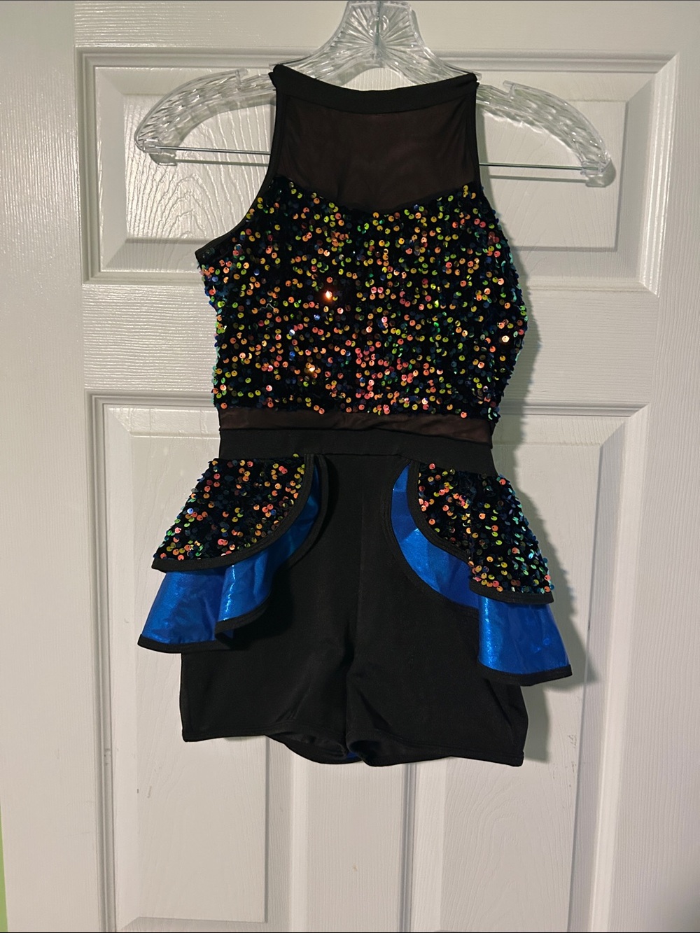 Revolution Black Multicolor Sequin Dance Costume with Blue Accents